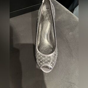 NWT Adrianna Papell Womens Jamie Silver Mesh Rhinestone Open Toe Heel Size 10M